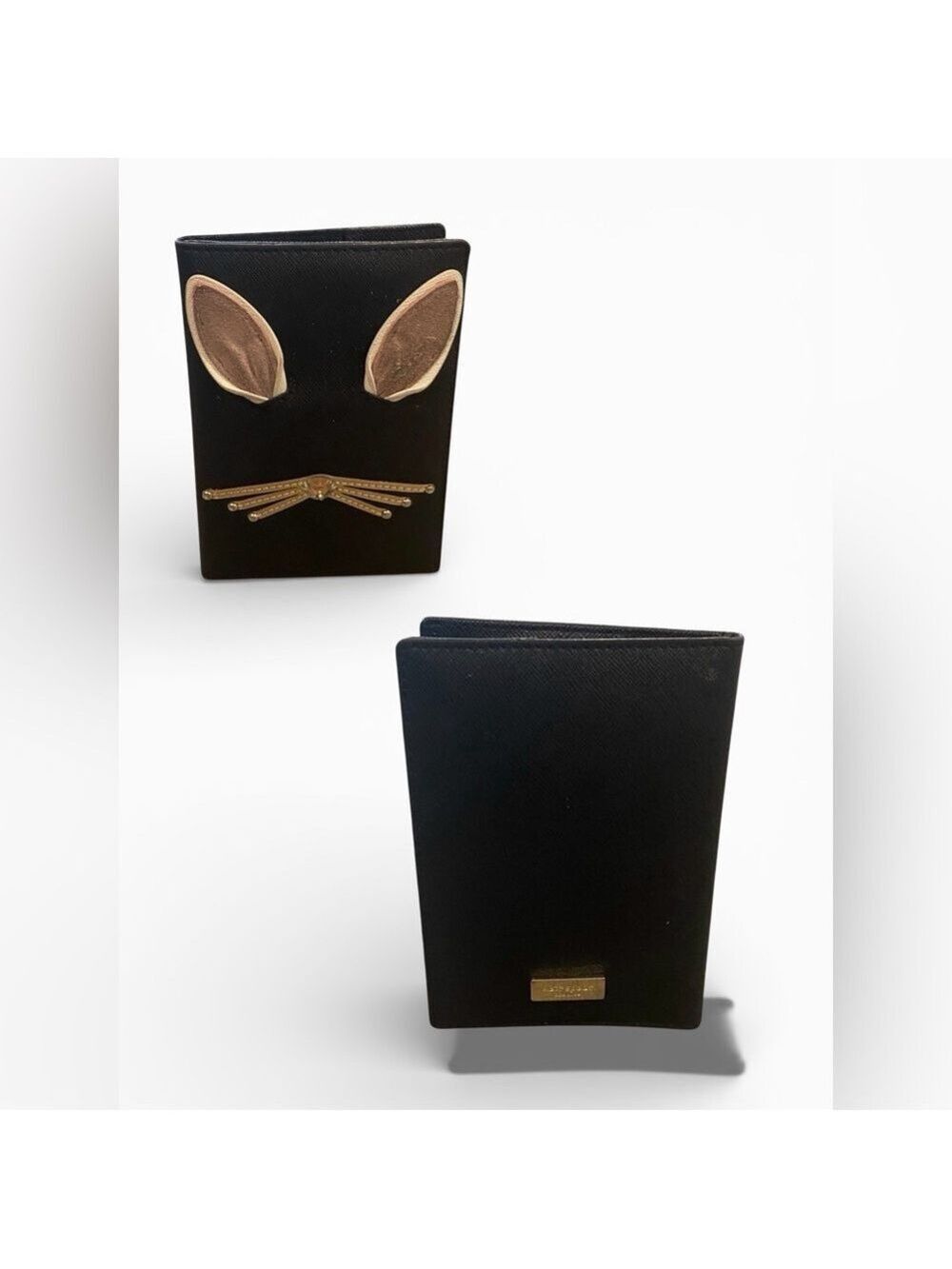 Kate Spade Imogene 3D Rabbit Passport Wallet EUC |Black Saffiano Leather